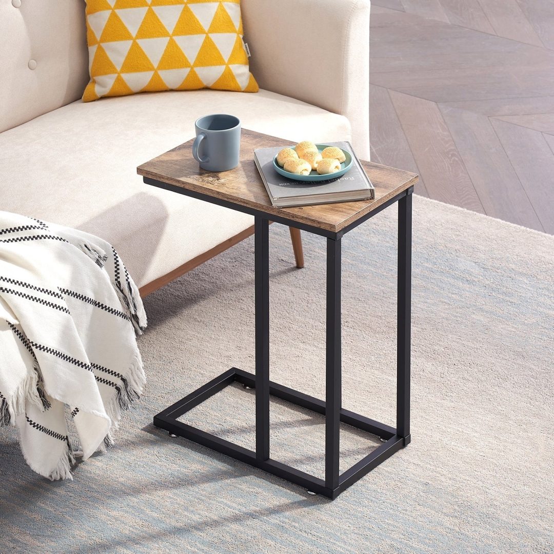ZenVora Set of 2 C-Shaped Sofa Side Tables, Small End Tables for Living Room, Bedside and TV Tray