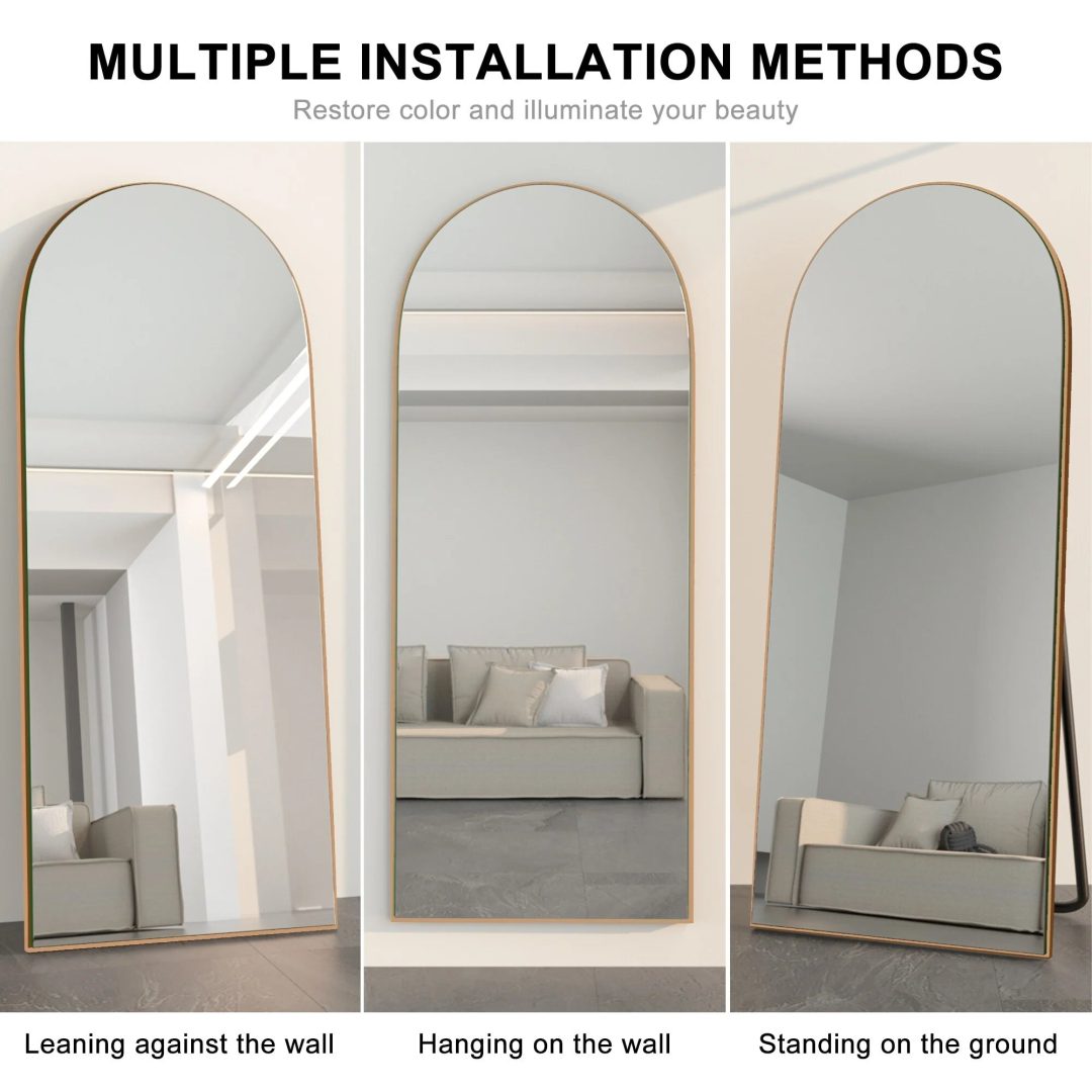 ZenVora Arched Full Length Wood Floor Mirror, Full Body Standing and Wall Mounted Mirror for Bedroom, Living Room and Home Decor
