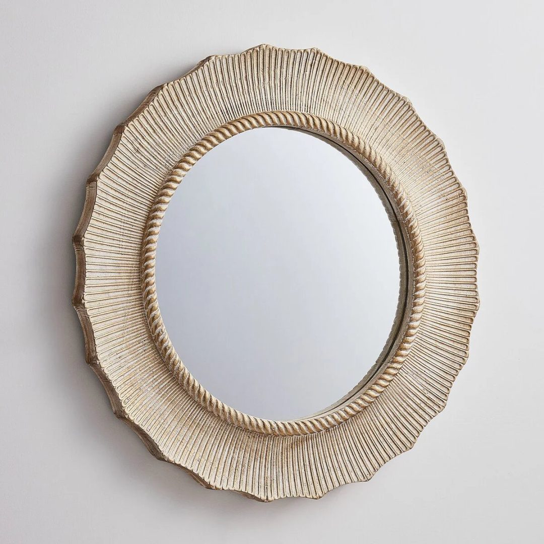 ZenVora 30 Inch Bohemian Beige Round Wood Bathroom Vanity Wall Mirror