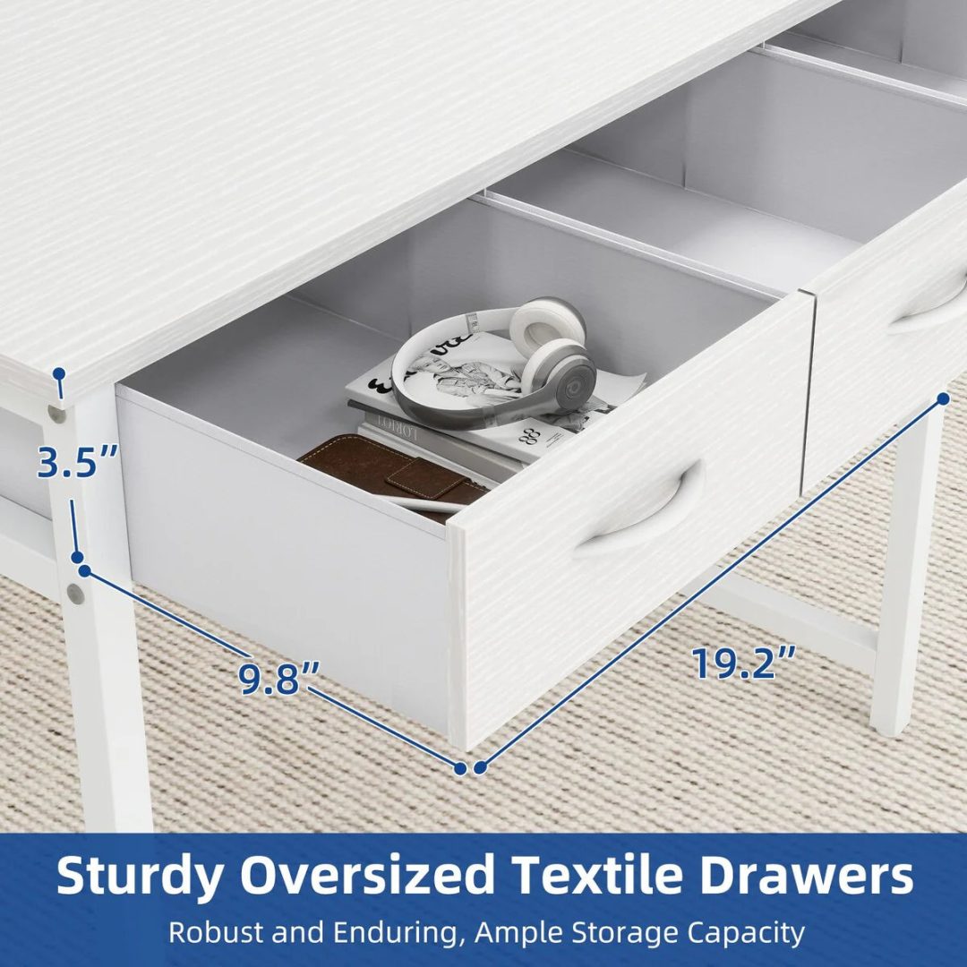 ZenVora Small Computer Desk with Fabric Drawers and Monitor Stand, Compact Home Office Workstation for Small Spaces
