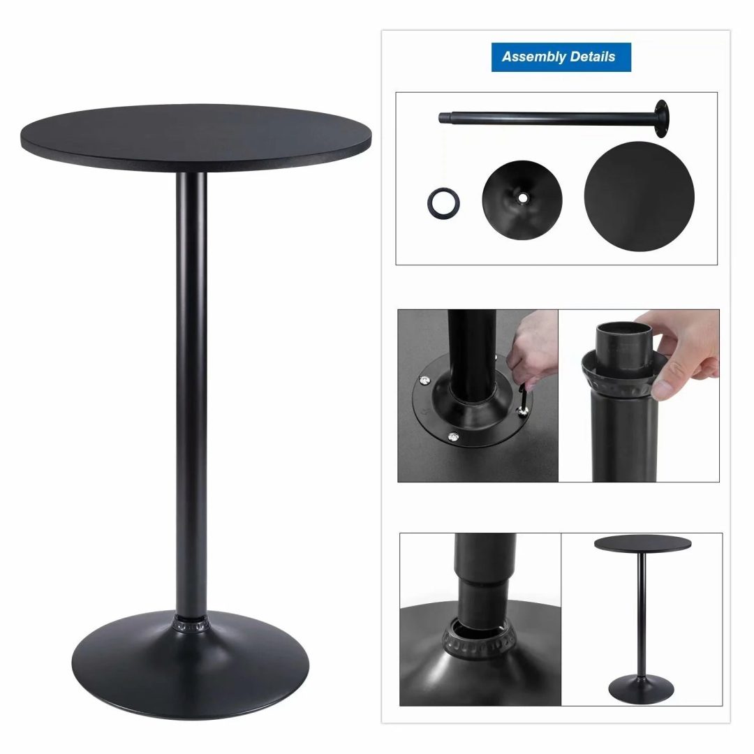 ZenVora Round Bistro Pub Table, Bar Height Cocktail Table with Metal Base and MDF Top, 23.8 Inch