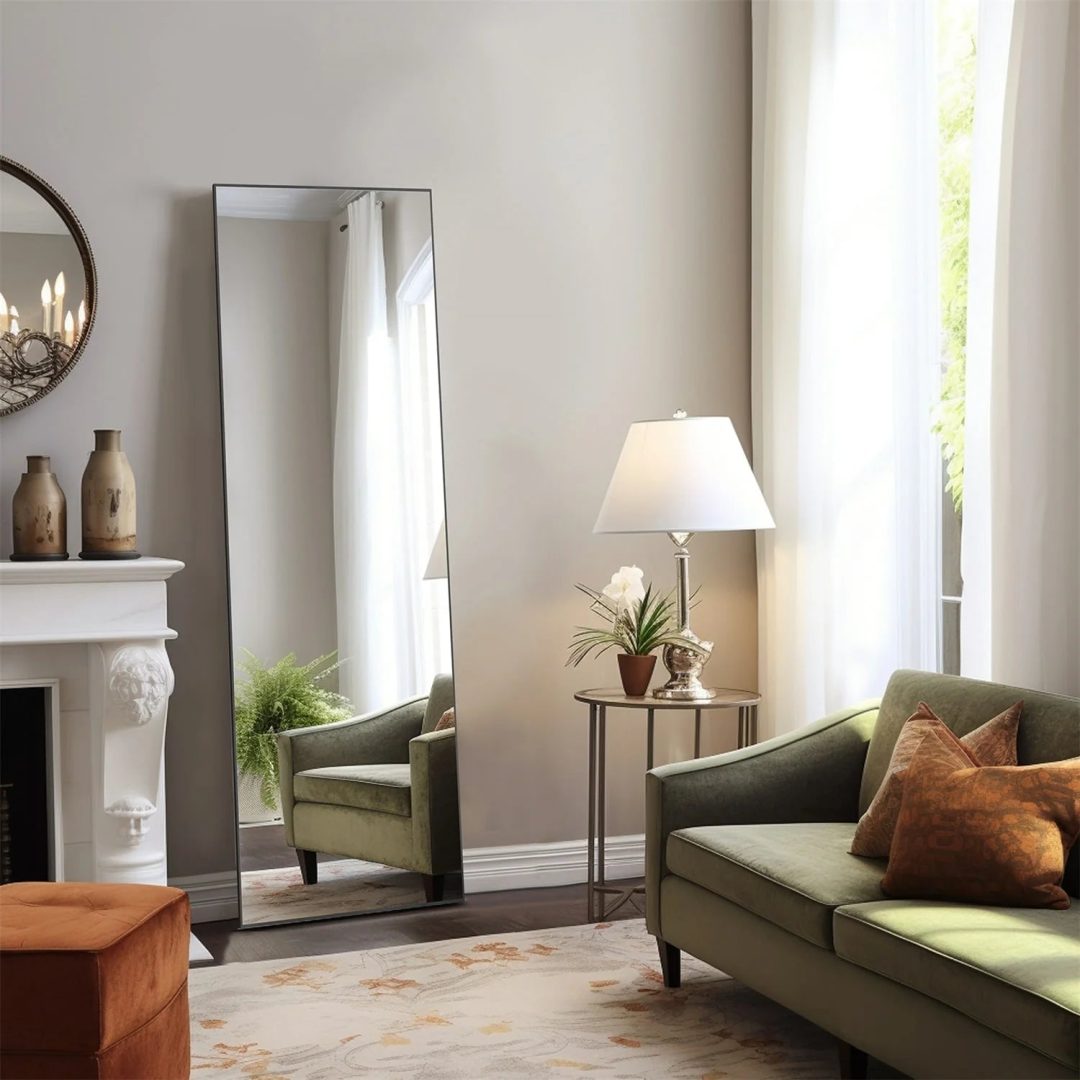 ZenVora Full Length Mirror with Stand, Aluminum Alloy Frame Full Body Floor Mirror for Bedroom and Cloakroom