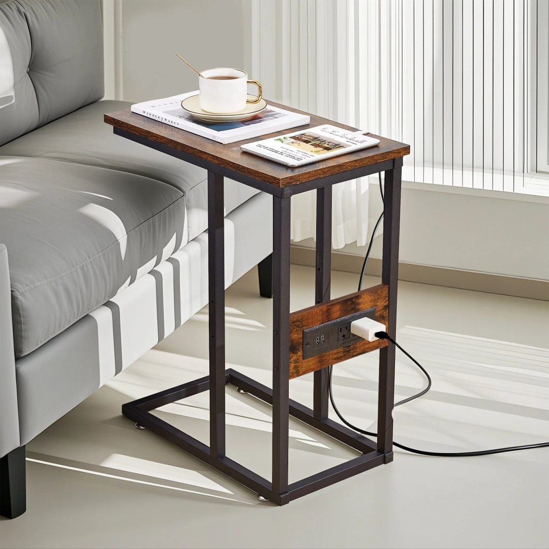 ZenVora Set of 2 C-Shaped Sofa Side Tables, Small End Tables for Living Room, Bedside and TV Tray