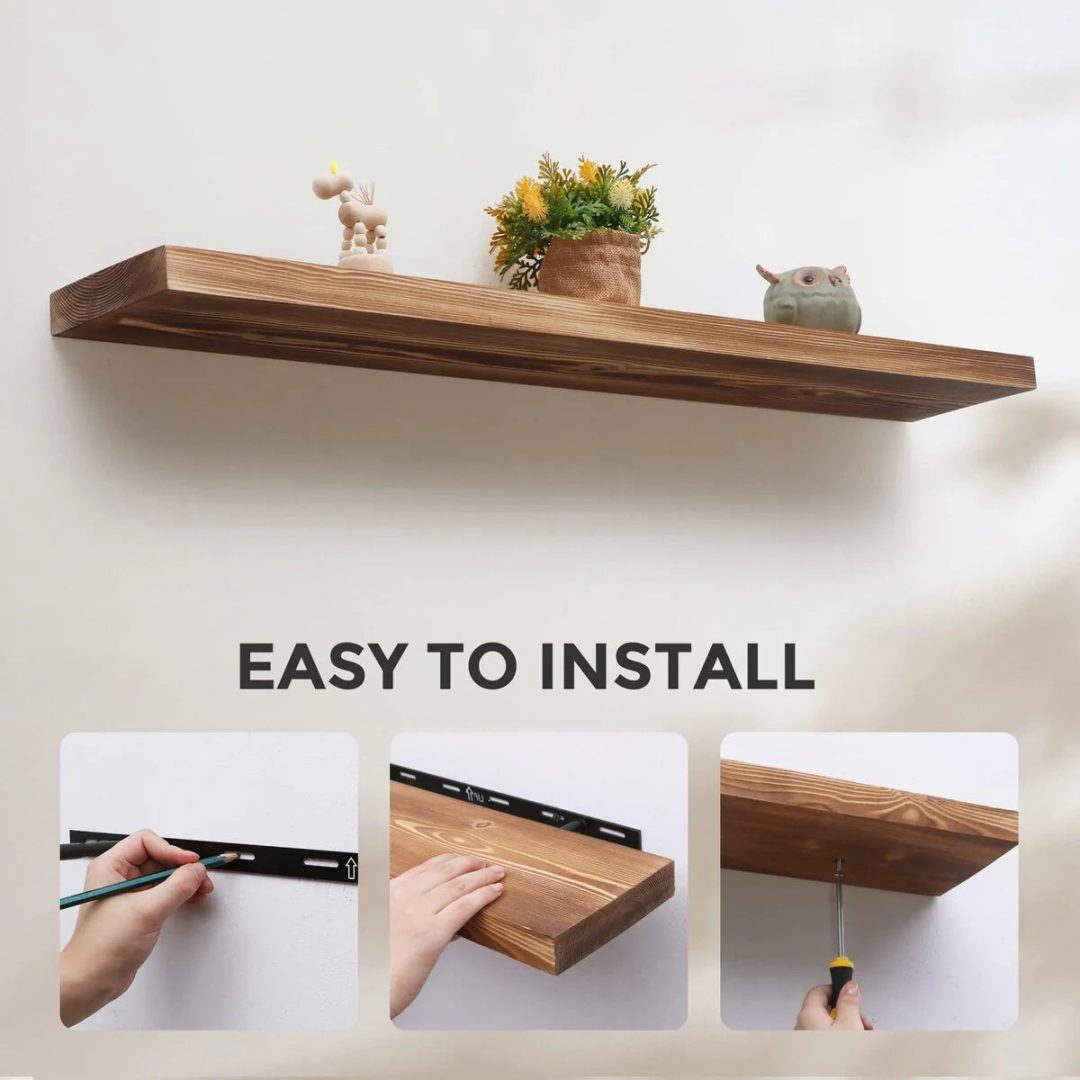 ZenVora Set of 2 Handcrafted European Pine Floating Wall Shelves, Natural Rustic Wood