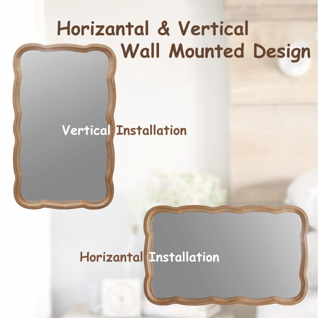 ZenVora Curved Scallop Wood Frame Accent Mirror, Modern Decorative Wall Mirror for Living Room, Bedroom and Entryway