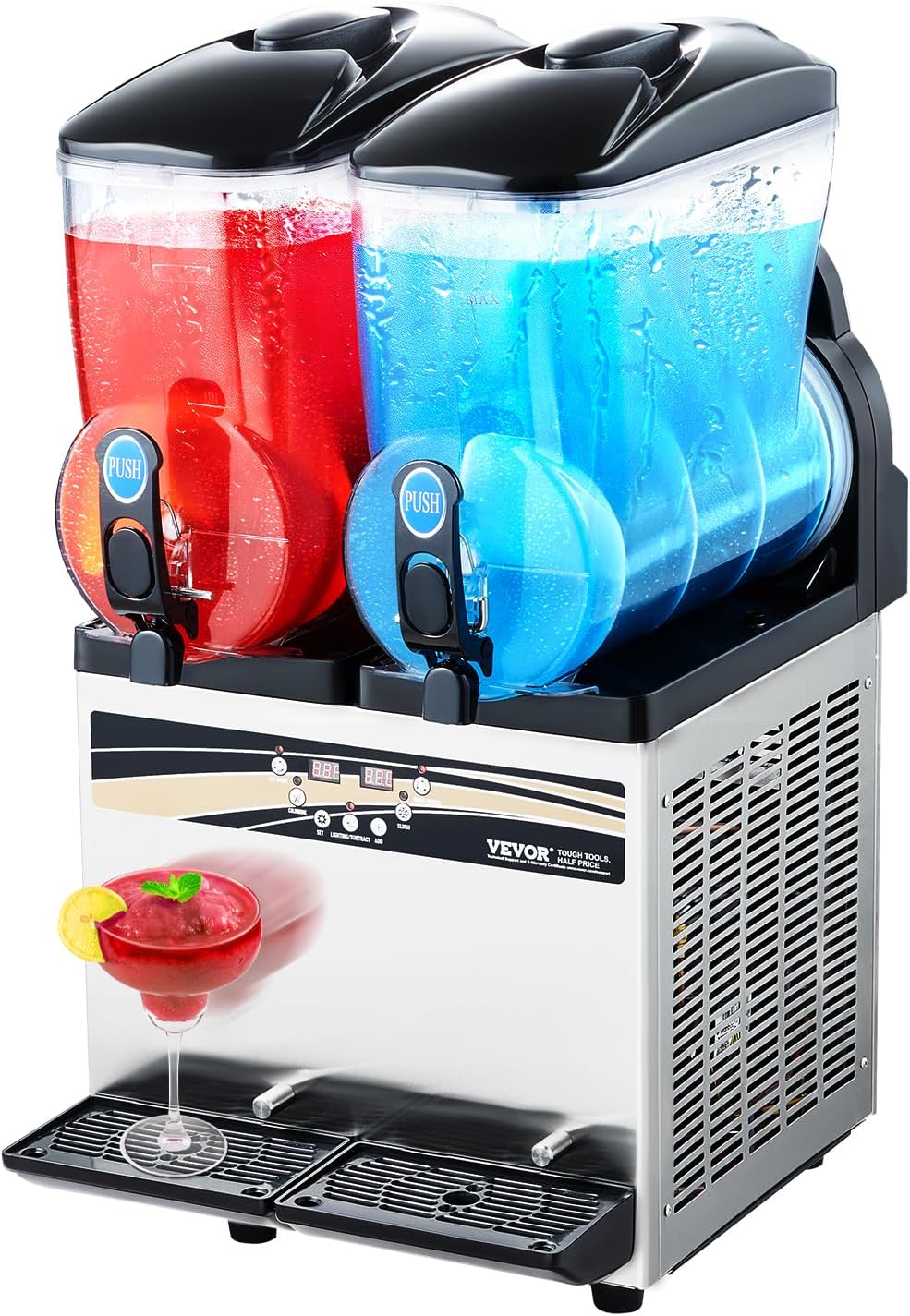 ZenVora 15L x 2 Double-Tank Commercial Slushy Machine, Stainless Steel, Frozen Drink Machine