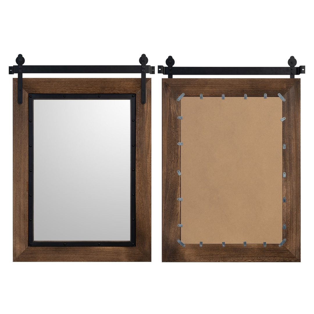 ZenVora Farmhouse Barn Door Style Bathroom Vanity Mirror, Natural Wood Wall Mirror for Bathroom, Bedroom and Entryway