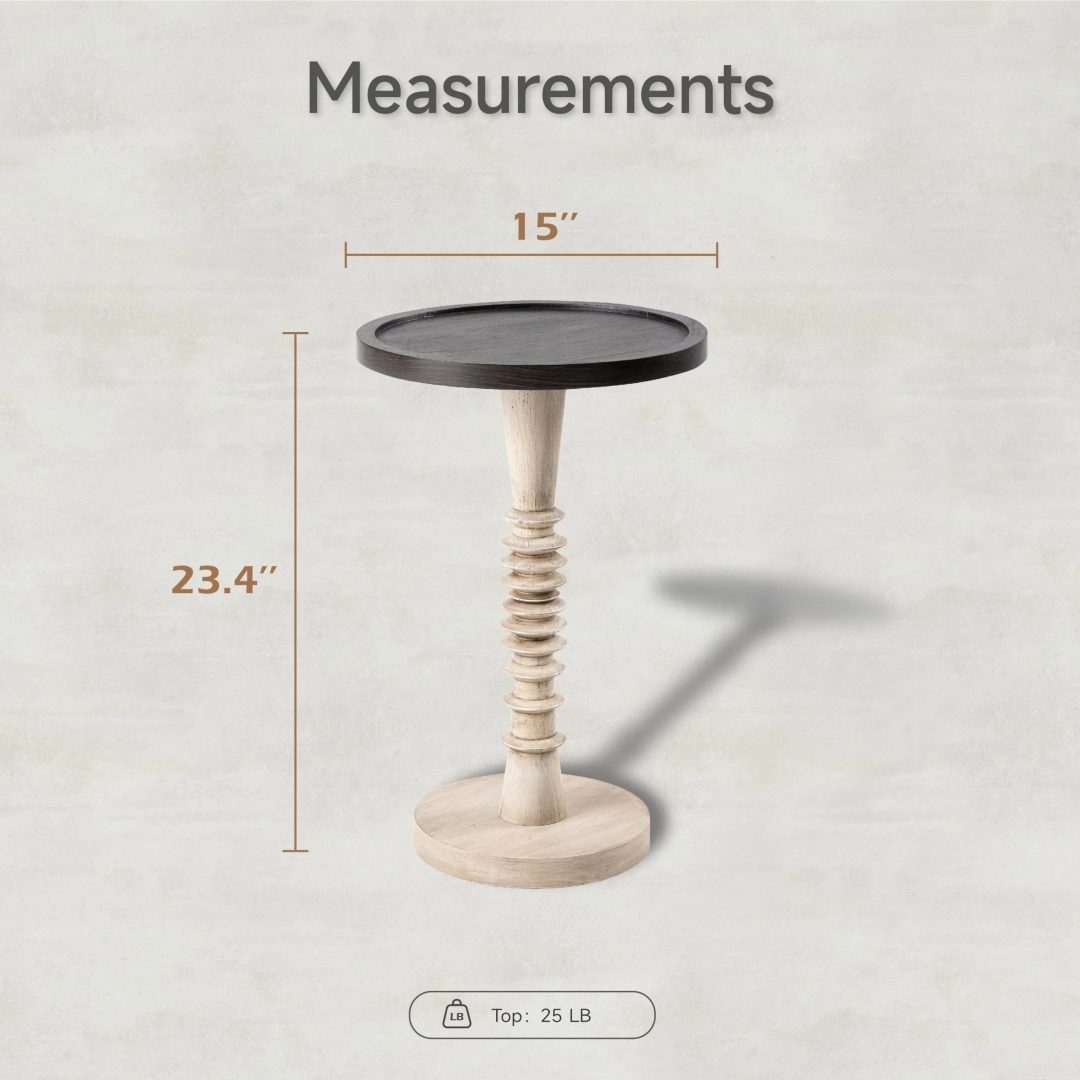 ZenVora Small Pedestal End Table with Tray Top, Farmhouse Distressed Finish Accent Table