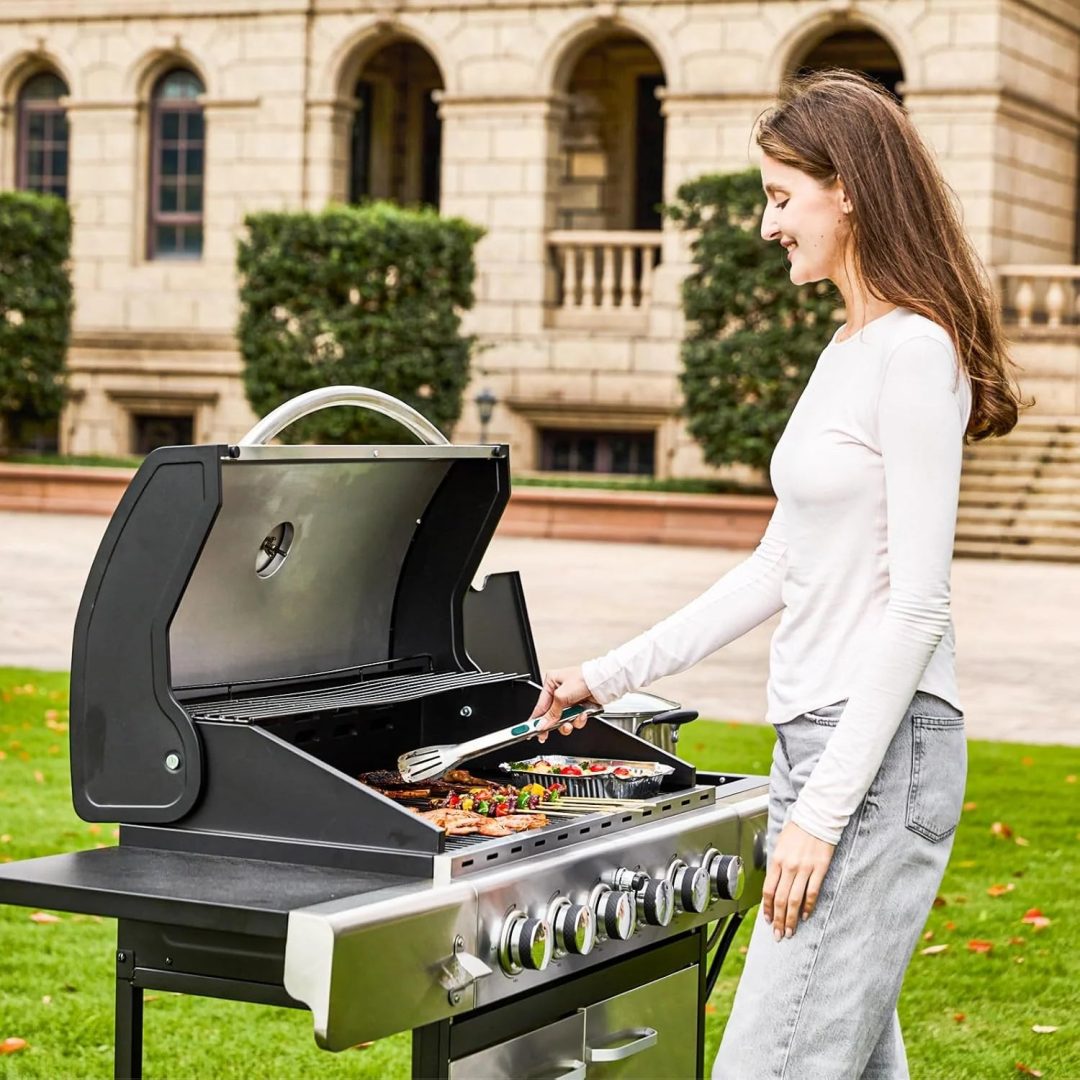 ZenVora 4-Burner Propane Gas Grill with Cast Iron Grates, Side Stove and 44,000 BTU Stainless Steel Burners