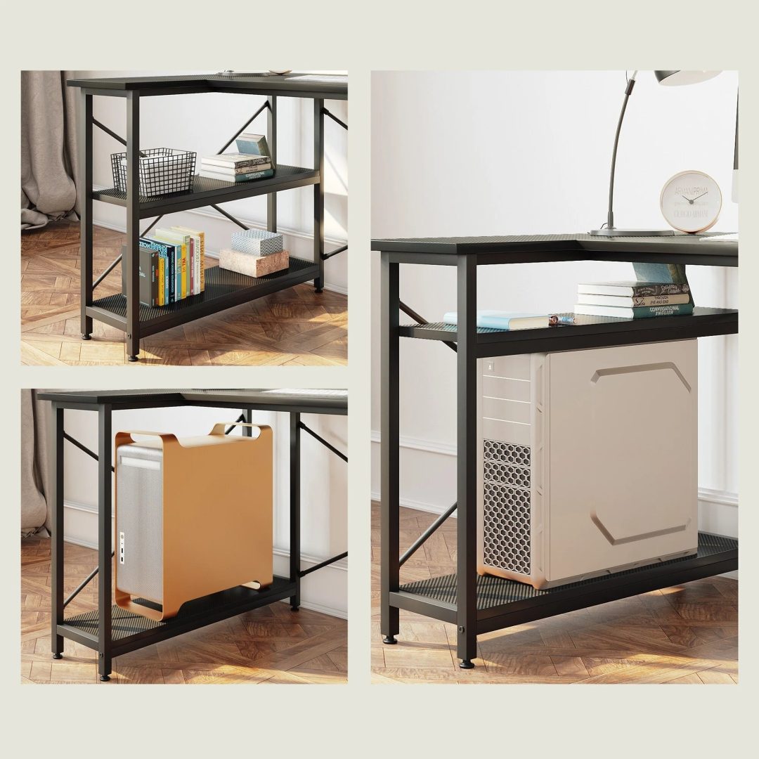 ZenVora Small L Shaped Computer Desk with Storage Shelves, Compact Corner Workstation for Home Office and Study