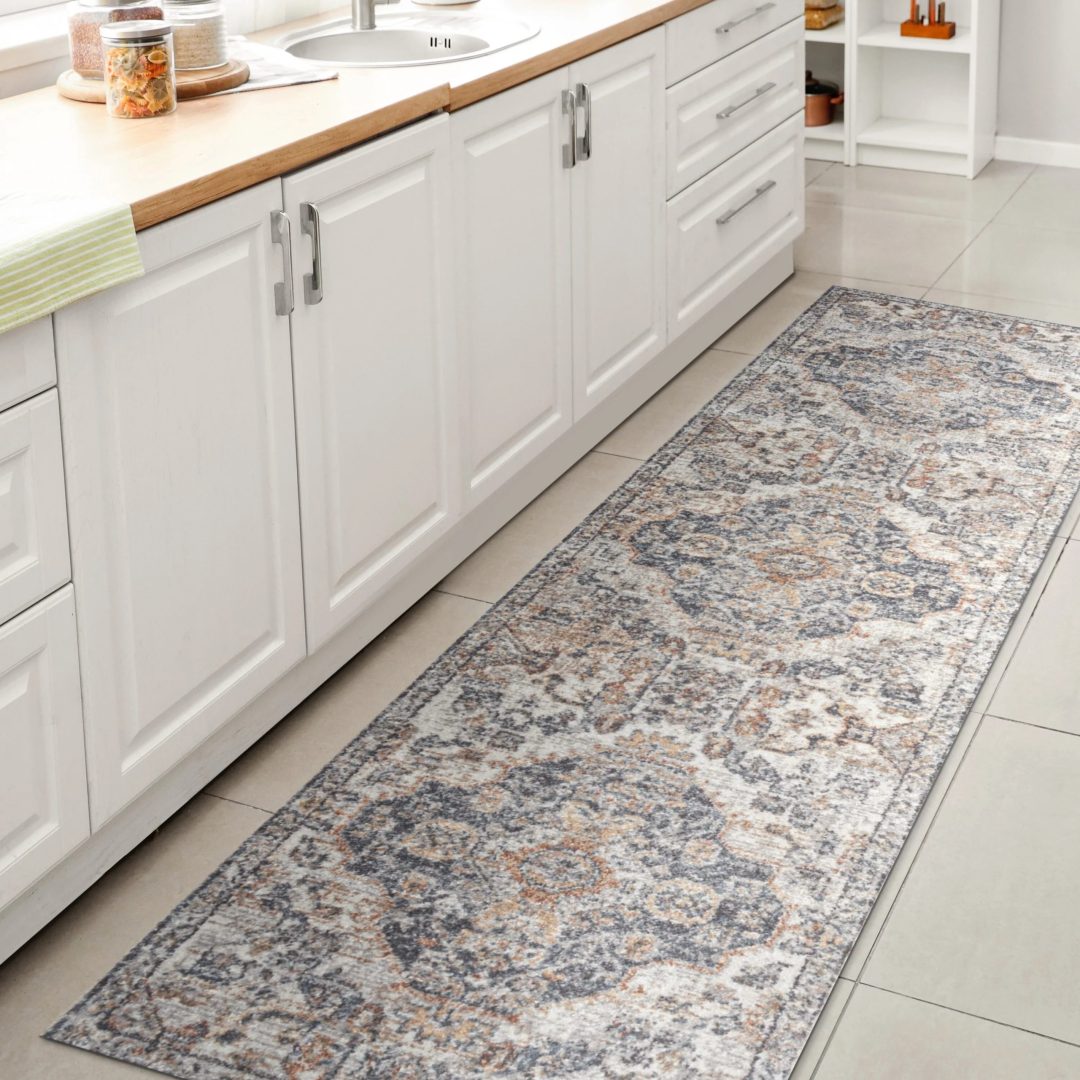ZenVora Bohemian Medallion Low-Pile Machine-Washable Area Rug, Cream and Terra