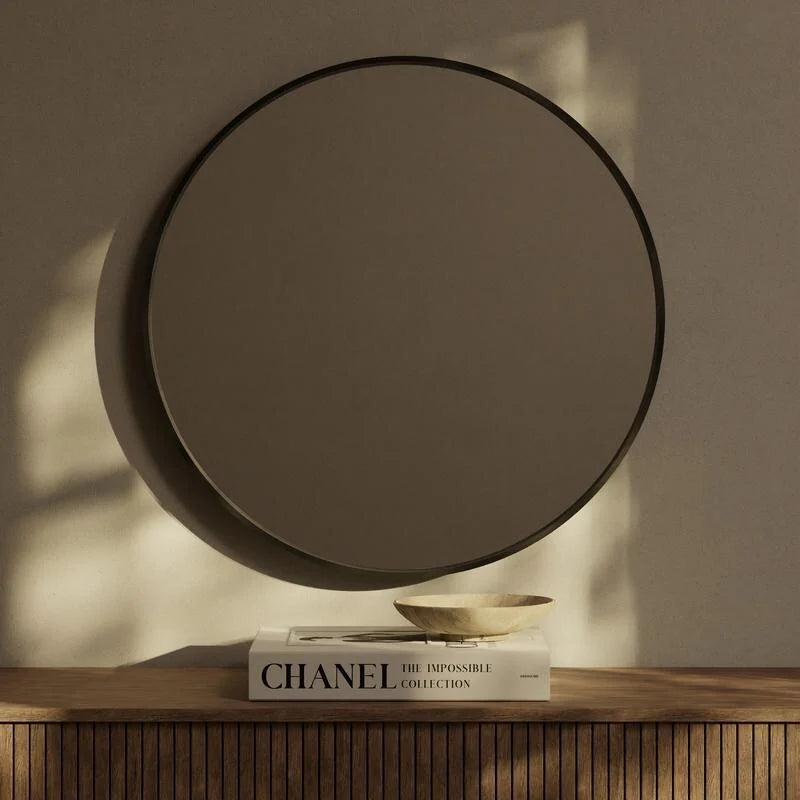 ZenVora Classic Farmhouse Round Wall Mirror, Wooden Frame Decorative Accent Mirror for Living Room, Bedroom and Entryway