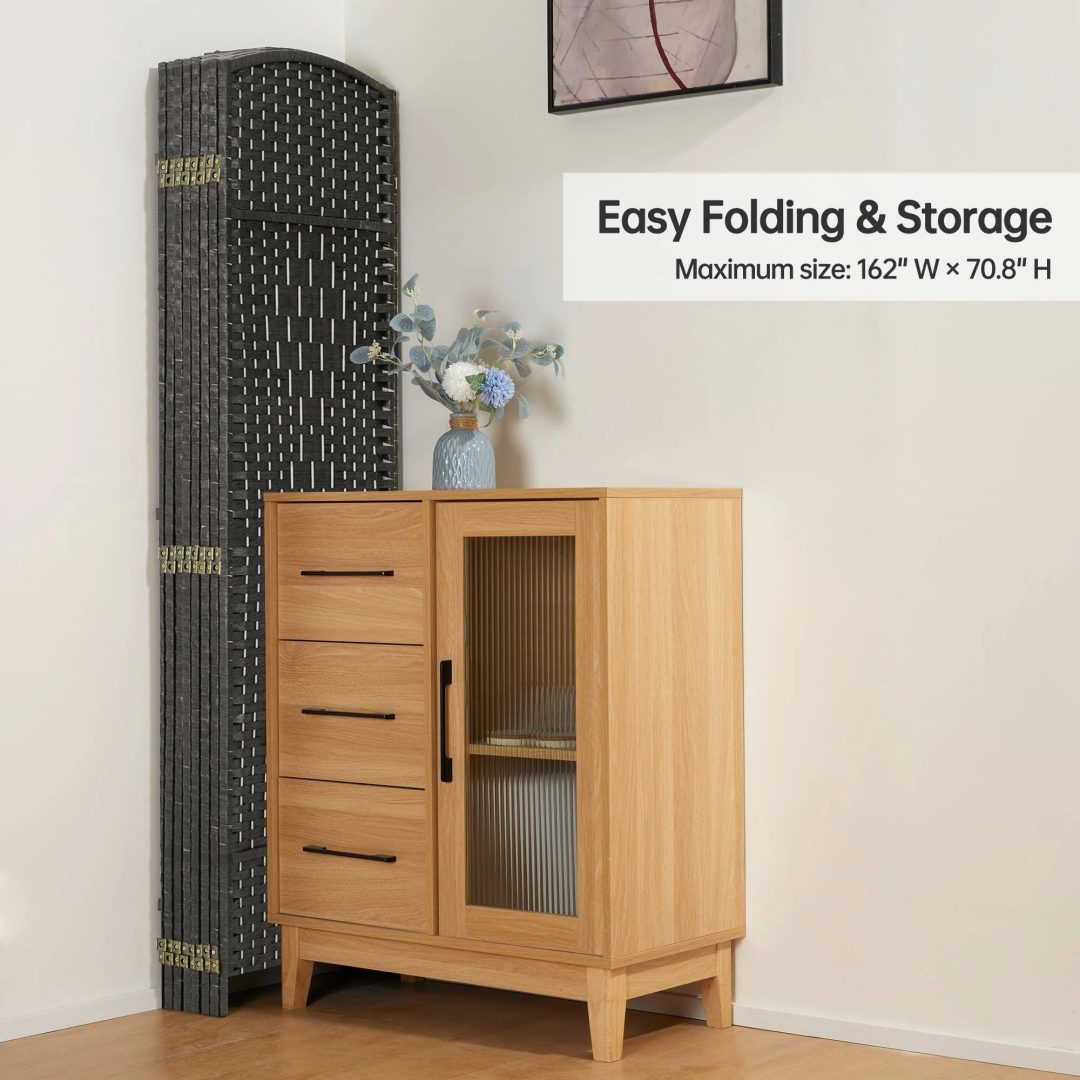 ZenVora 6 FT Tall Woven Fiber Room Divider, Freestanding Folding Privacy Screen