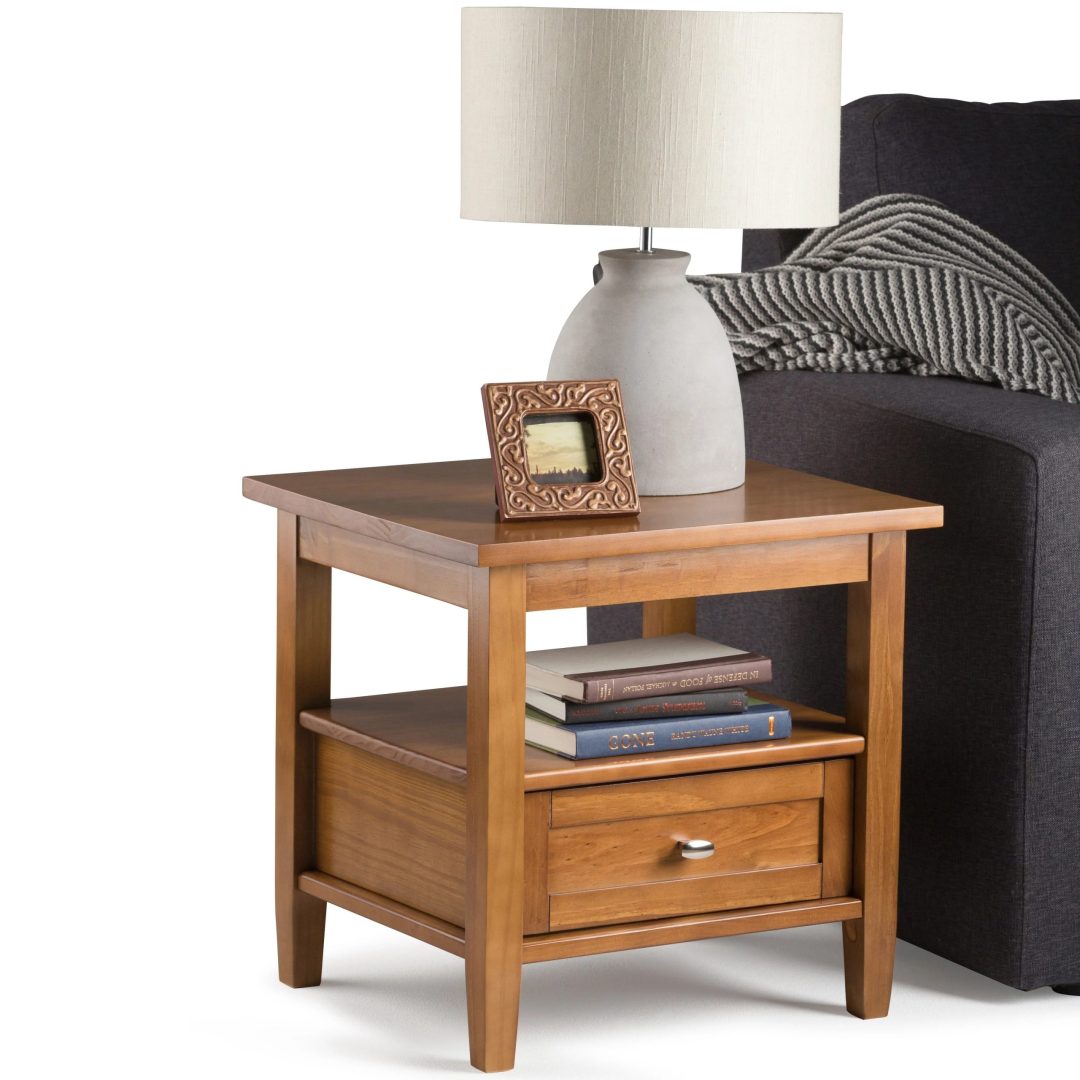ZenVora 20 Inch Wide Solid Wood Rectangle End Table, Transitional Side Table