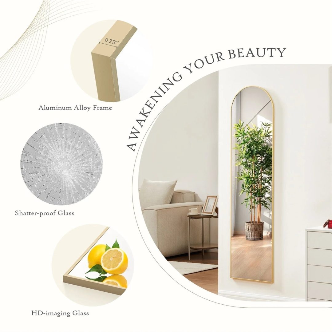 ZenVora Full Length Mirror with Stand, Aluminum Alloy Frame Full Body Floor Mirror for Bedroom and Cloakroom