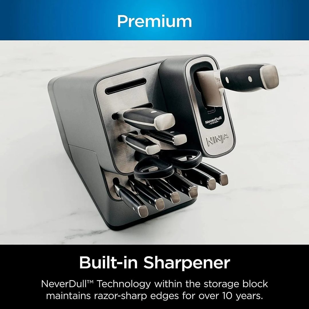 ZenVora 17-Piece Premium Knife Block Set with Built-In Sharpener, Stainless Steel/Black
