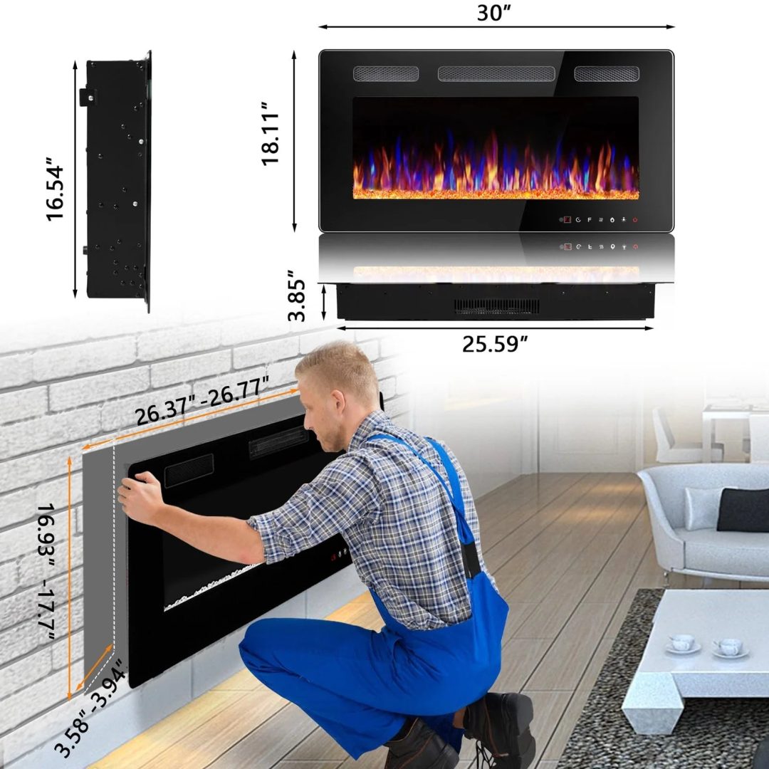 ZenVora 30-72 Inch Ultra-Thin Electric Fireplace, Linear Recessed Wall Mounted Fireplace with Remote Control