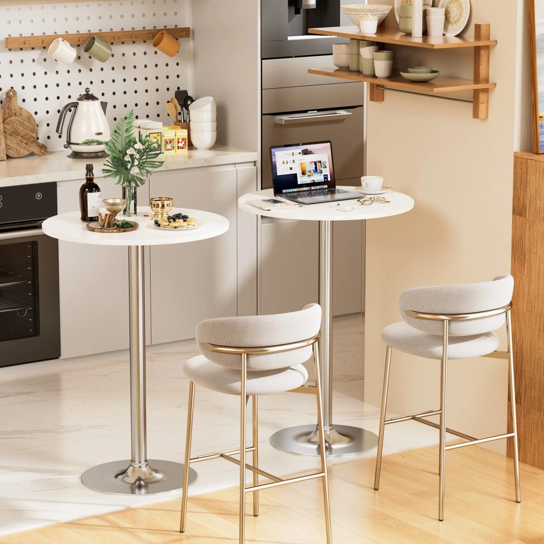 ZenVora Round Bistro Pub Table, Bar Height Cocktail Table with Metal Base and MDF Top, 23.8 Inch