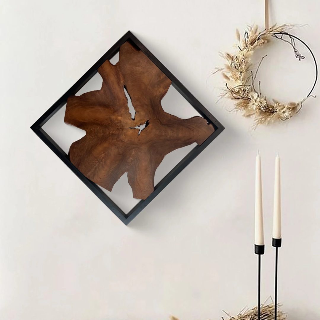 ZenVora Abstract Live Edge Teak Wood Wall Sculpture, Natural Wooden Wall Art Decor for Living Room and Home Decoration