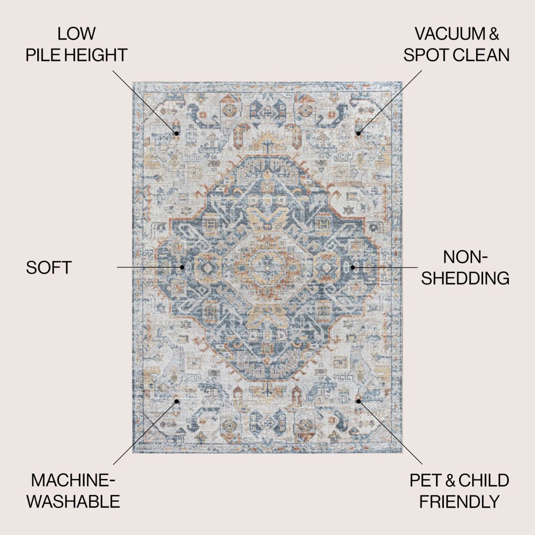 ZenVora Bohemian Medallion Low-Pile Machine-Washable Area Rug, Cream and Terra