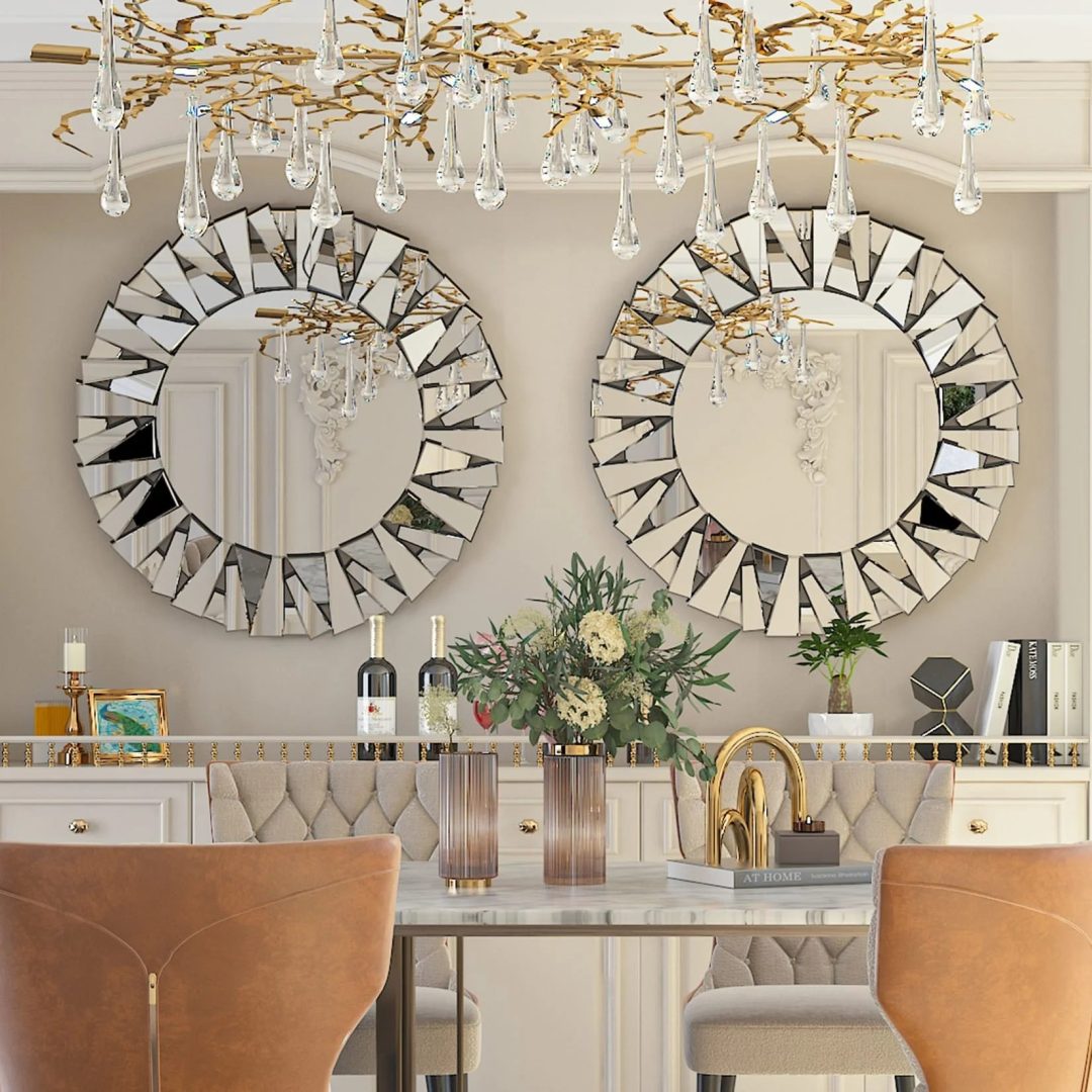 ZenVora 32 Inch Round Decorative Wall Mirror, Glass Accent Mirror for Home Decor