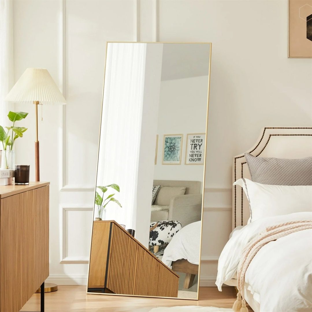 ZenVora Full Length Mirror with Stand, Aluminum Alloy Frame Full Body Floor Mirror for Bedroom and Cloakroom