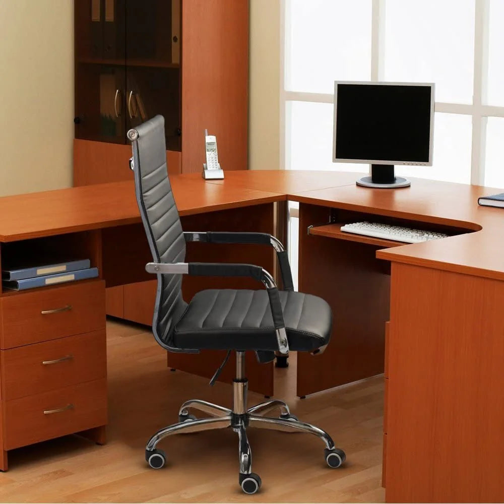 ZenVora Ribbed High Back Office Chair, Ergonomic Conference Desk Chair for Home Office, Meeting Room and Workspace