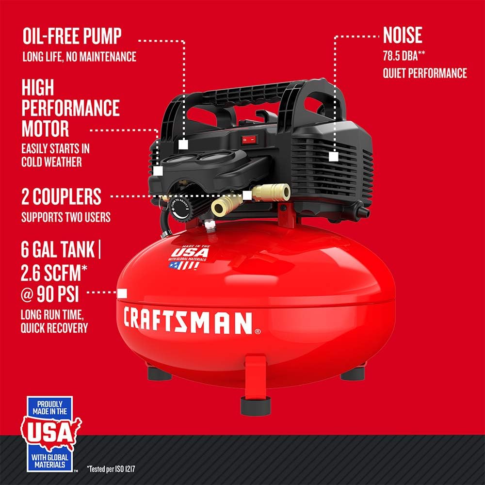 ZenVora 6 Gallon Pancake Air Compressor, Oil-Free Portable Compressor Kit for Garage, Workshop and DIY Projects