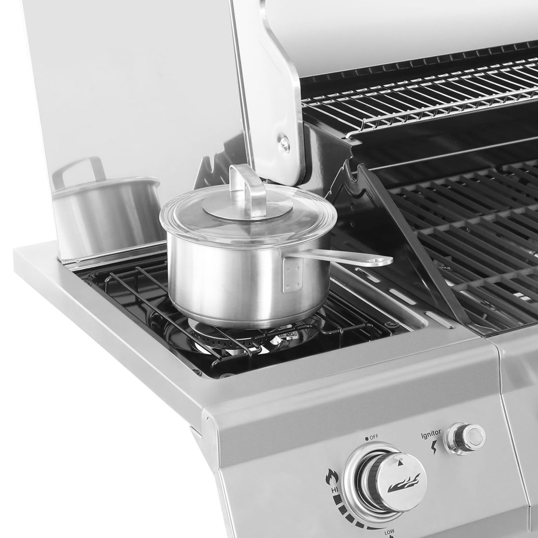 ZenVora Stainless Steel 6-Burner Gas Grill – 74,000 BTU with Sear & Side Burner, Cabinet Style
