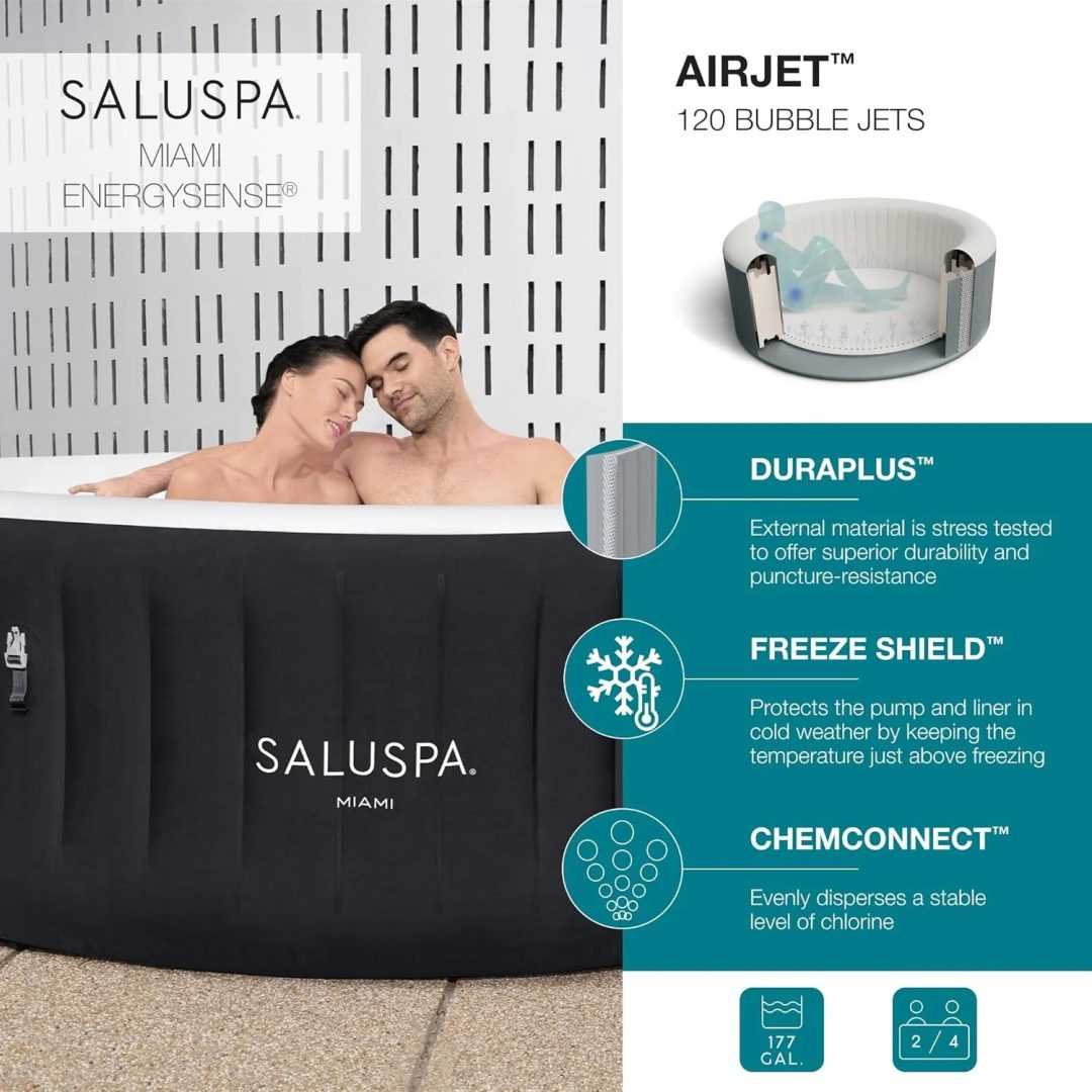 ZenVora 71 x 26-Inch Inflatable Hot Tub Spa for 2-4 Persons, Portable, with 2 Covers, Black