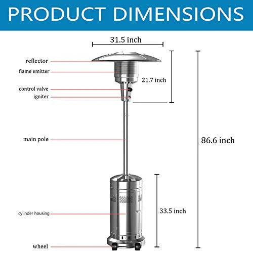 ZenVora 2-Pack 48,000 BTU Propane Patio Heaters with Wheels, Stainless Steel, Silver
