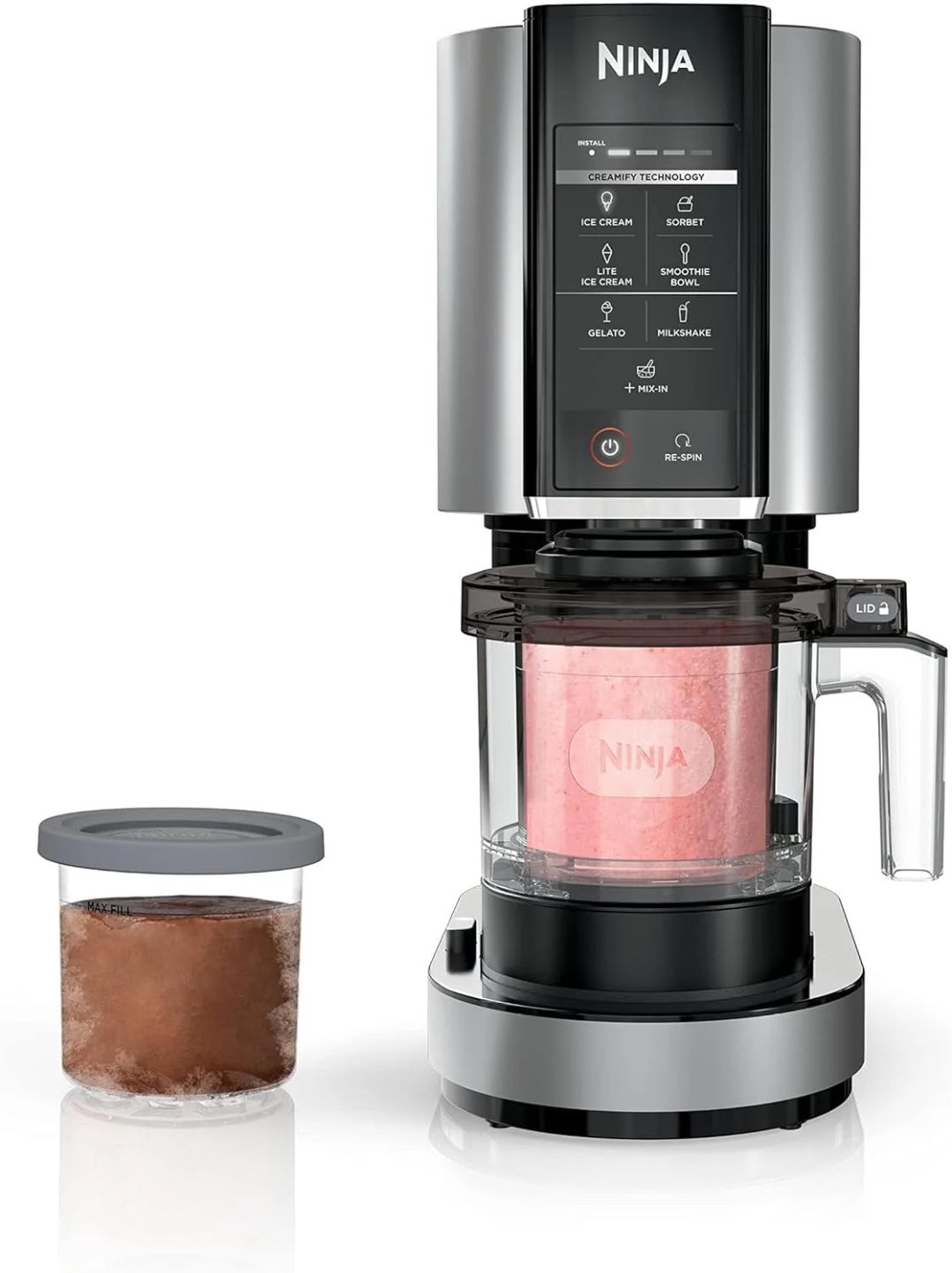 ZenVora 7-in-1 Ice Cream Maker with 2 Pint Containers and Lids, Compact, Silver