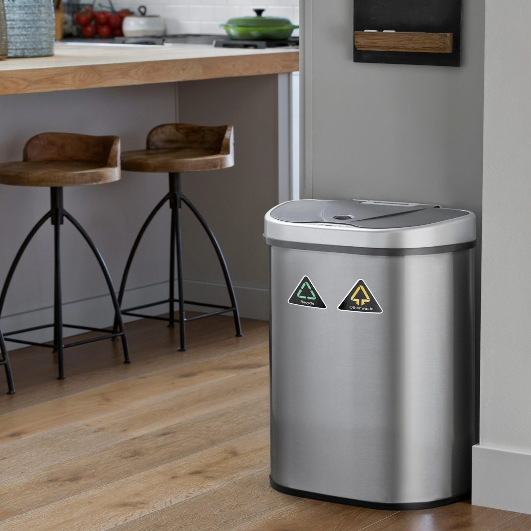 ZenVora 18 Gallon Dual Compartment Motion Sensor Trash Can, Automatic Hands-Free Kitchen Garbage Bin