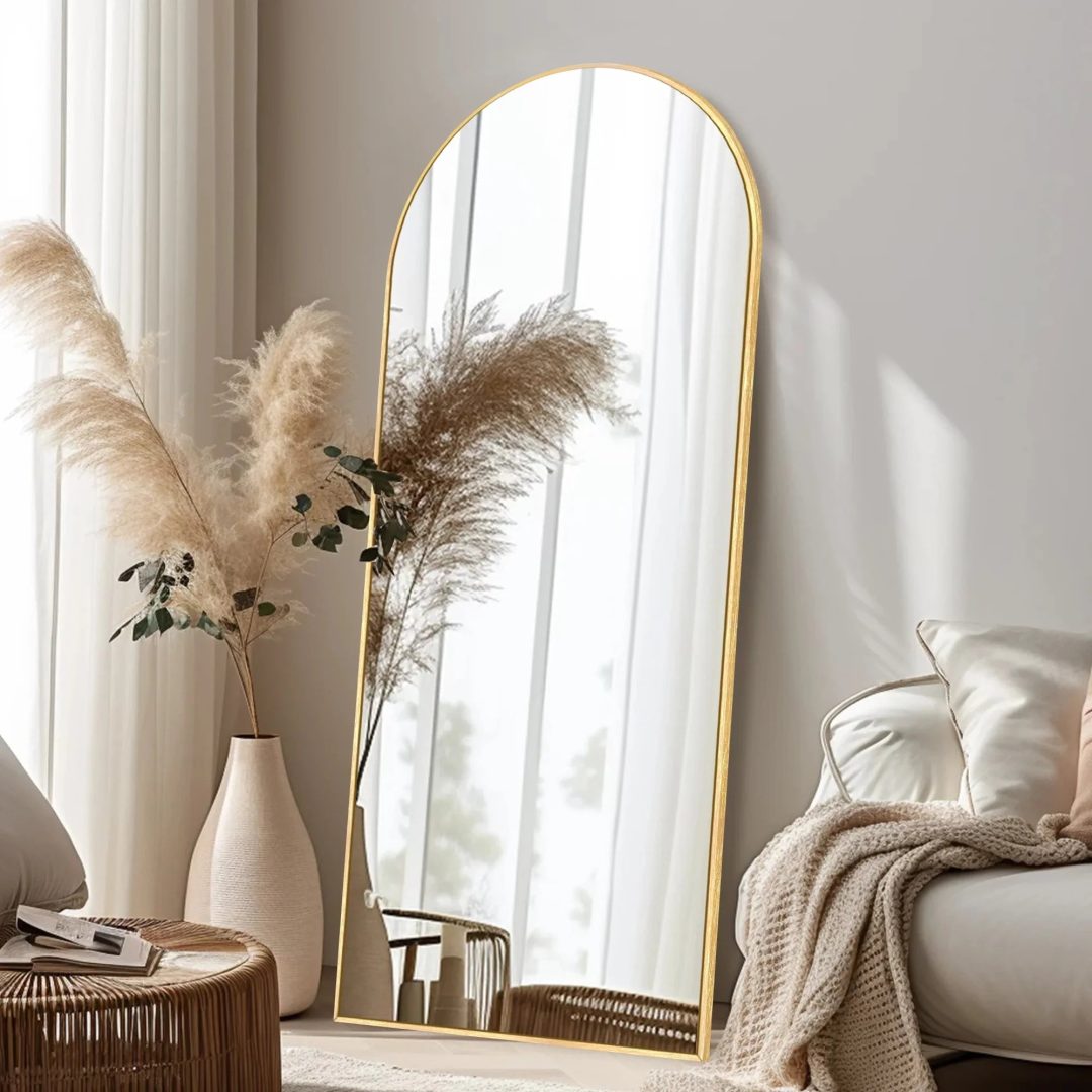 ZenVora Modern Arched Full Length Floor Mirror, Aluminum Alloy Frame Standing Full Body Mirror