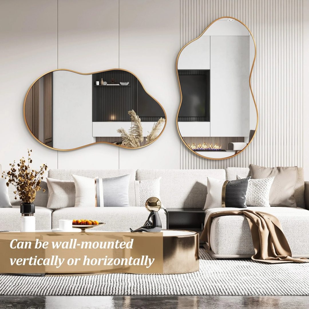 ZenVora Asymmetrical Irregular Wall Mirror, Modern Decorative Accent Mirror for Living Room, Bedroom and Entryway