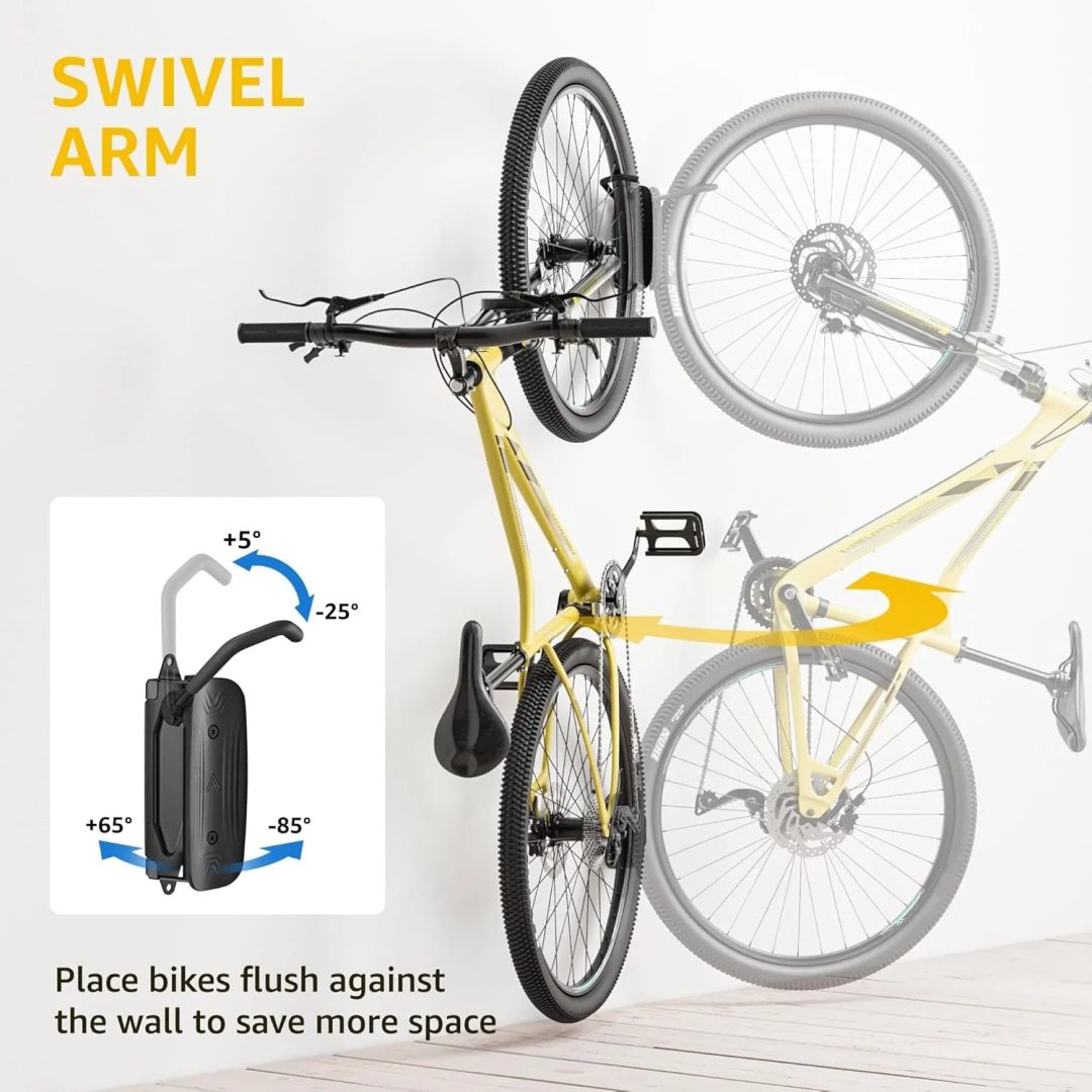 ZenVora 2-Pack Swivel Bike Wall Mount, Garage Bike Hangers, Holds Up to 66 lbs