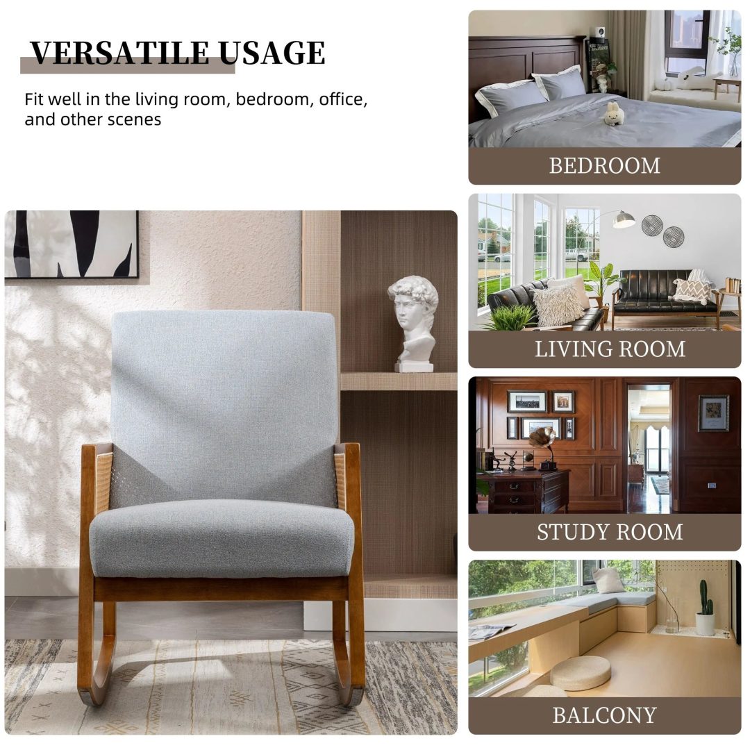 ZenVora Upholstered Tall Back Rocking Chair, Smooth Gliding Accent Armchair for Comfortable Living Room Seating