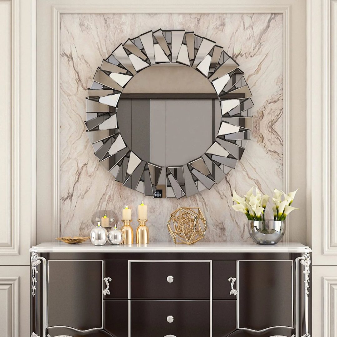 ZenVora 32 Inch Round Decorative Wall Mirror, Glass Accent Mirror for Home Decor
