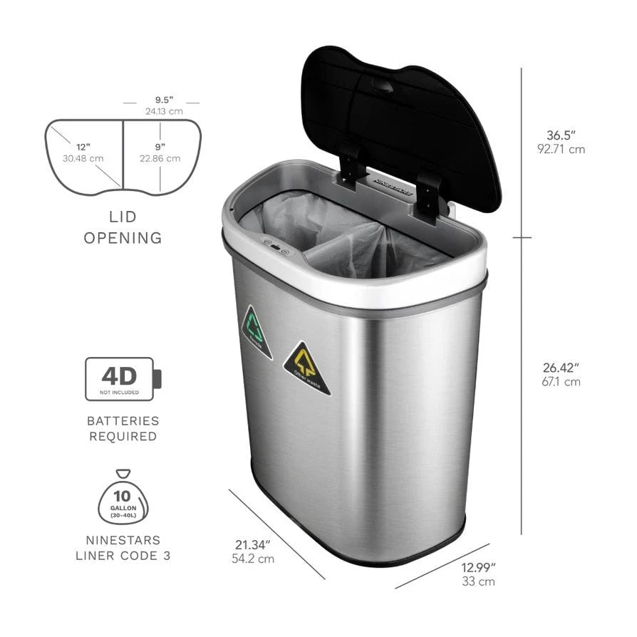 ZenVora 18 Gallon Dual Compartment Motion Sensor Trash Can, Automatic Hands-Free Kitchen Garbage Bin