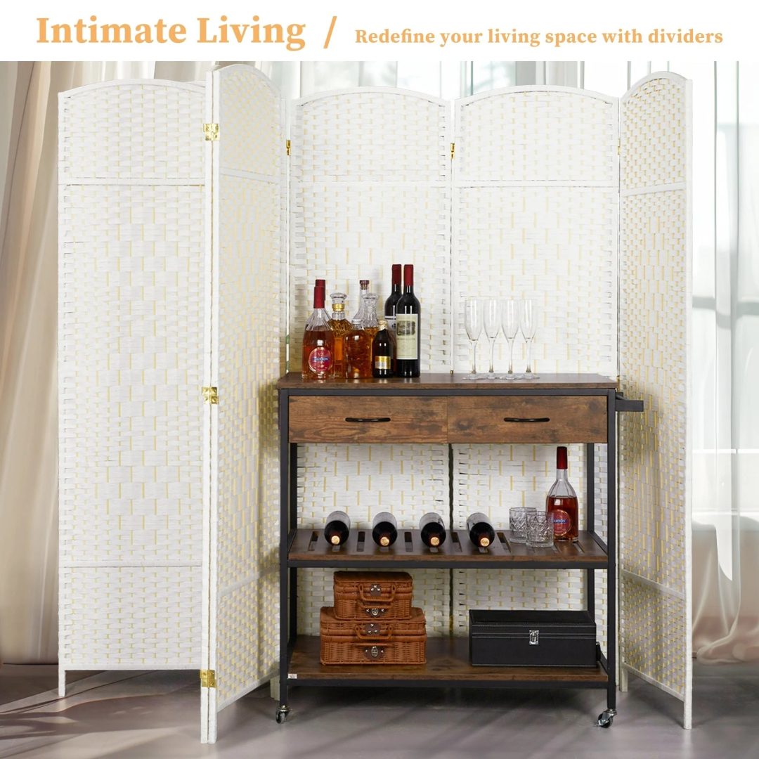ZenVora 6 FT Tall Woven Fiber Room Divider, Freestanding Folding Privacy Screen