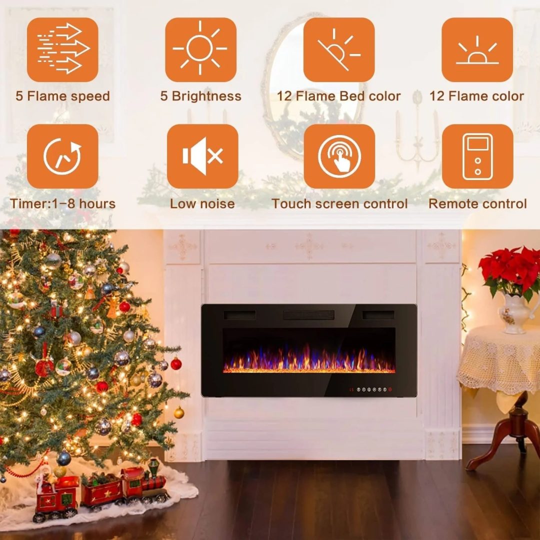 ZenVora 30-72 Inch Ultra-Thin Electric Fireplace, Linear Recessed Wall Mounted Fireplace with Remote Control