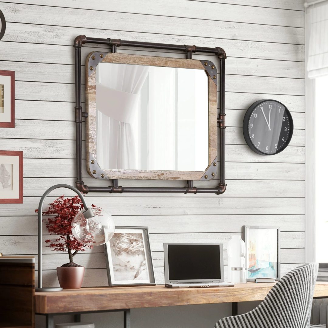 ZenVora 31 Inch Industrial Metal Floating Wall Mirror, Modern Decorative Wall Mirror