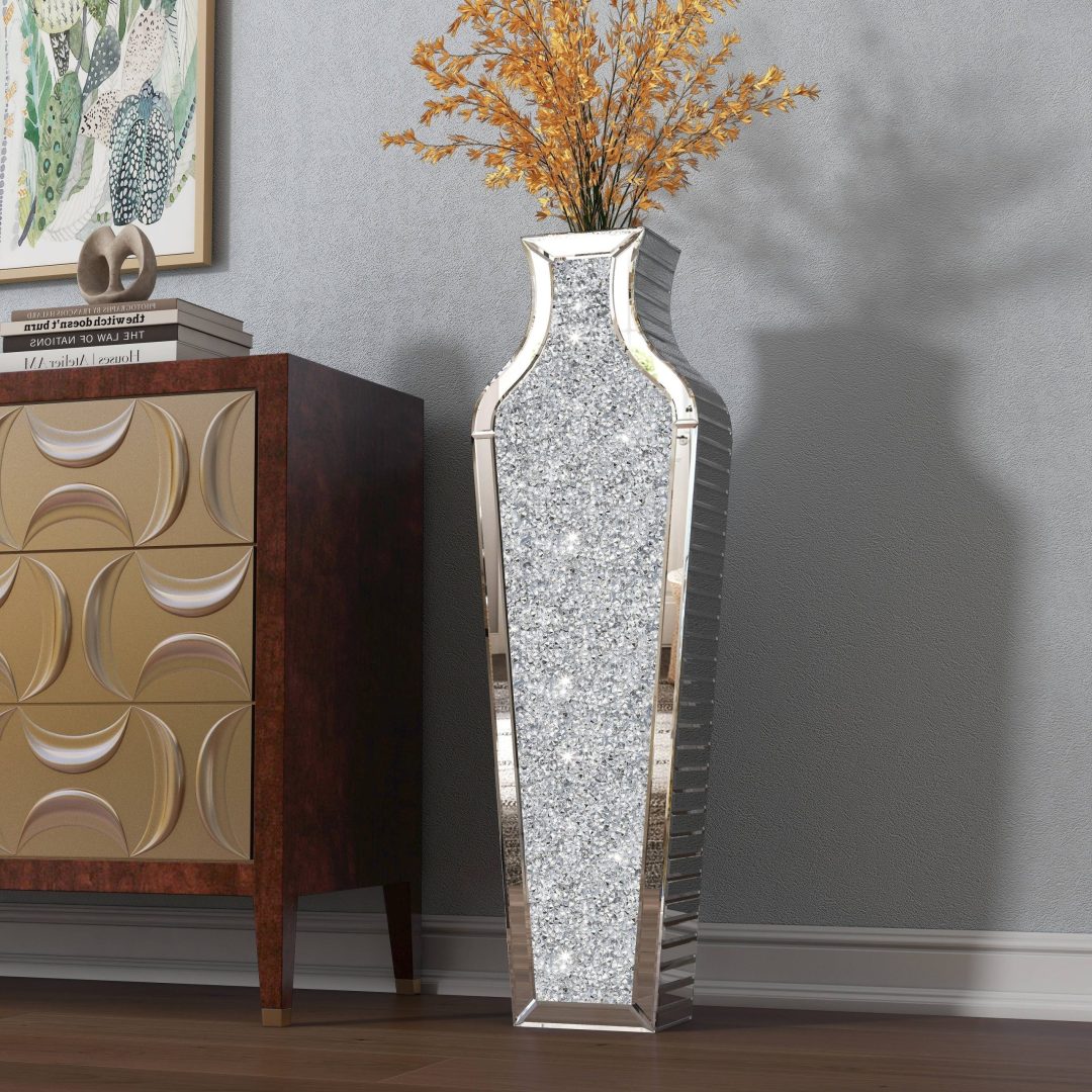 ZenVora Tall Crushed Diamond Floor Vase, Luxury Decorative Crystal Accent Vase for Living Room, Bedroom and Home Decor