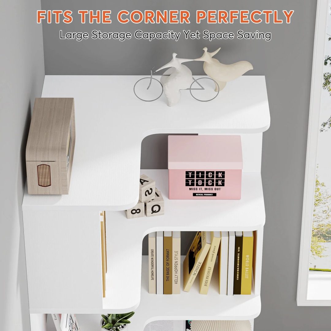 ZenVora 64.9 Inch Tall 6-Tier Corner Bookshelf, Freestanding Wood Industrial Bookcase