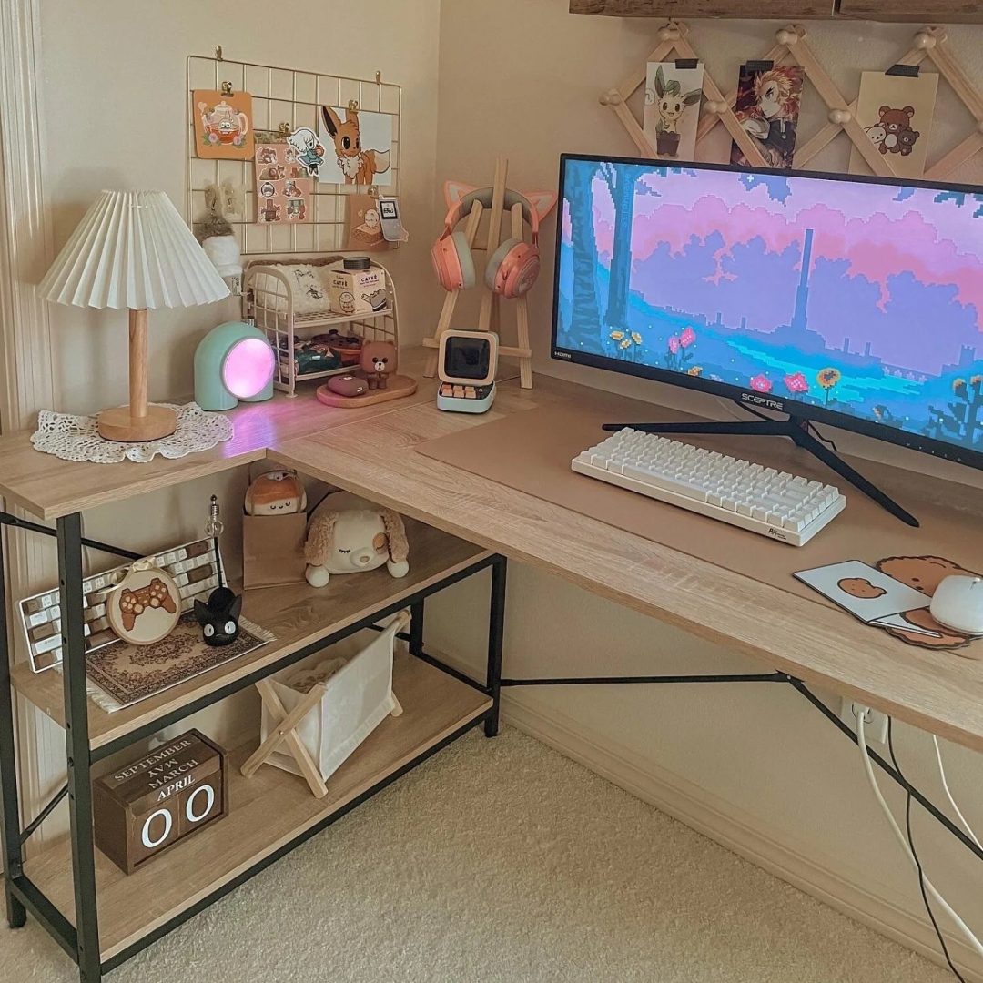 ZenVora Small L Shaped Computer Desk with Storage Shelves, Compact Corner Workstation for Home Office and Study