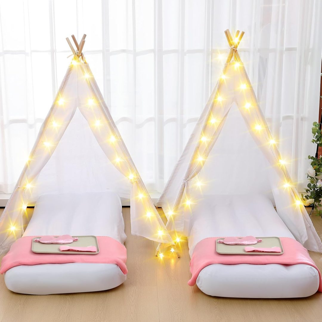 ZenVora 8-Pack Kids Teepee Tent Set for Sleepover Parties, White