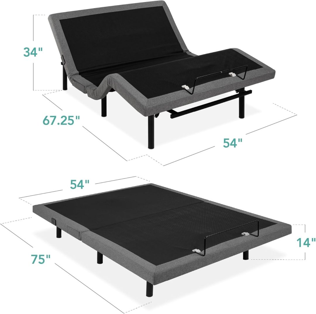 ZenVora Twin XL Adjustable Bed Frame, Electric Adjustable Base with Wireless Remote Control, Night Light, Massage Function and 2 USB Ports