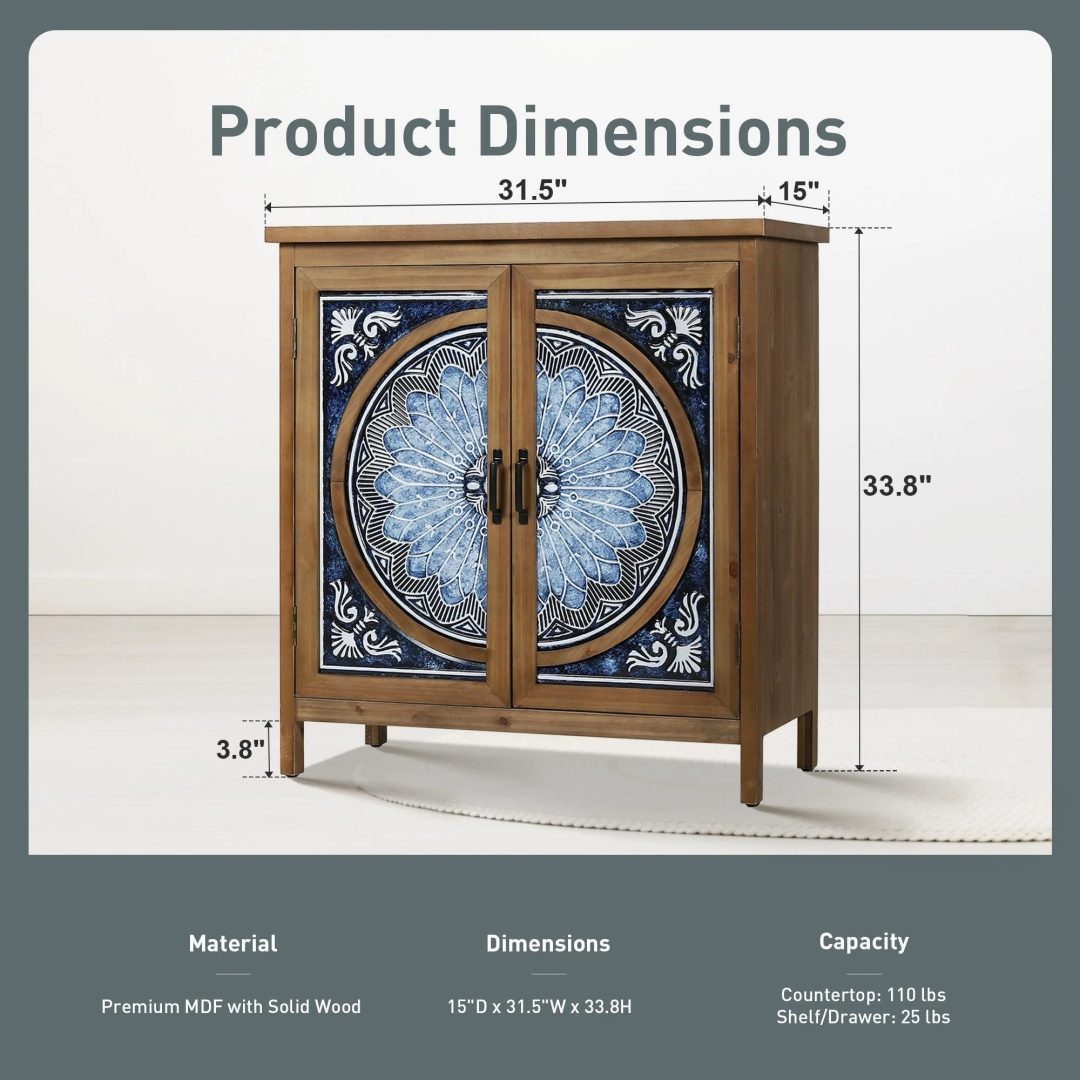 ZenVora Vintage Storage Accent Cabinet, Small Sideboard Buffet Cabinet for Bedroom, Living Room and Entryway