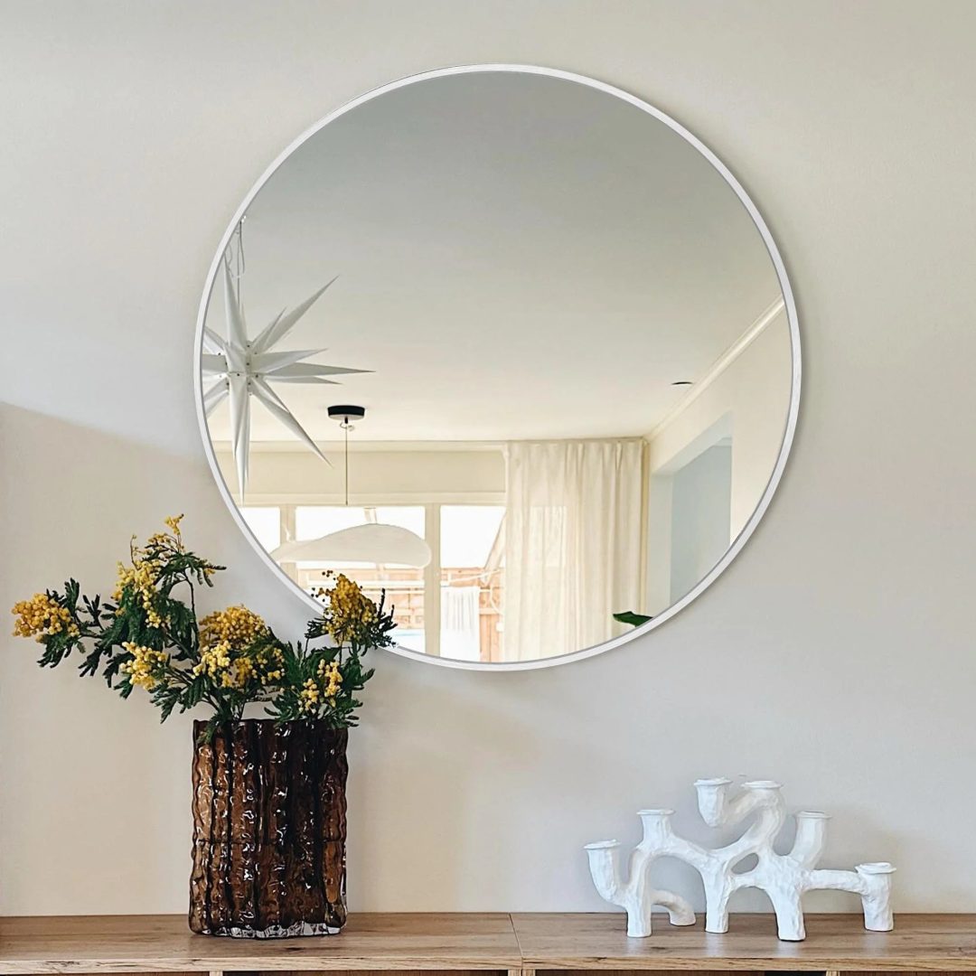 ZenVora Modern Round Bathroom Vanity Mirror, Wall Mounted Circular Mirror for Bathroom, Bedroom and Home Decor