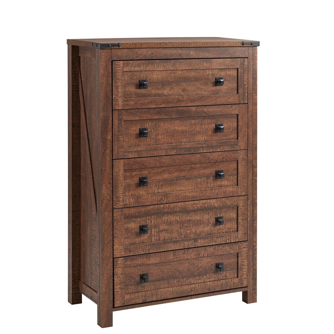 ZenVora 48 Inch Tall Farmhouse Wood Dresser, 5 Drawer Chest of Drawers for Bedroom